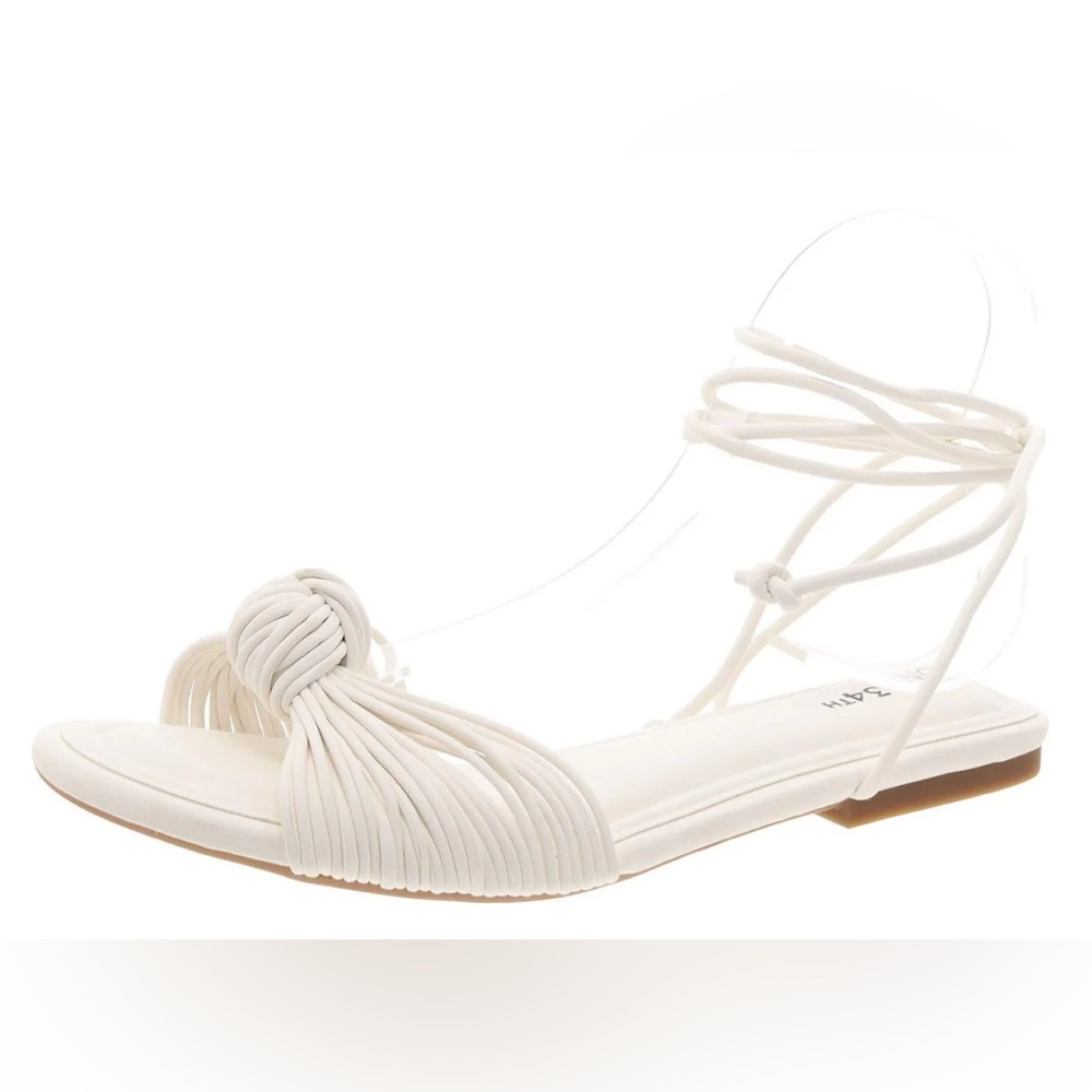 White Flat Sandals with Wrap-Around Straps